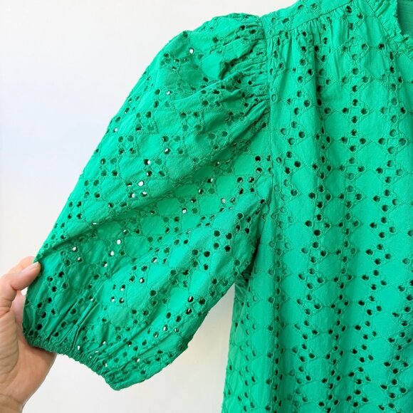 Hyacinth House Green Eyelet Midi Tryall Dress Women’s Size S - Picture 5 of 11